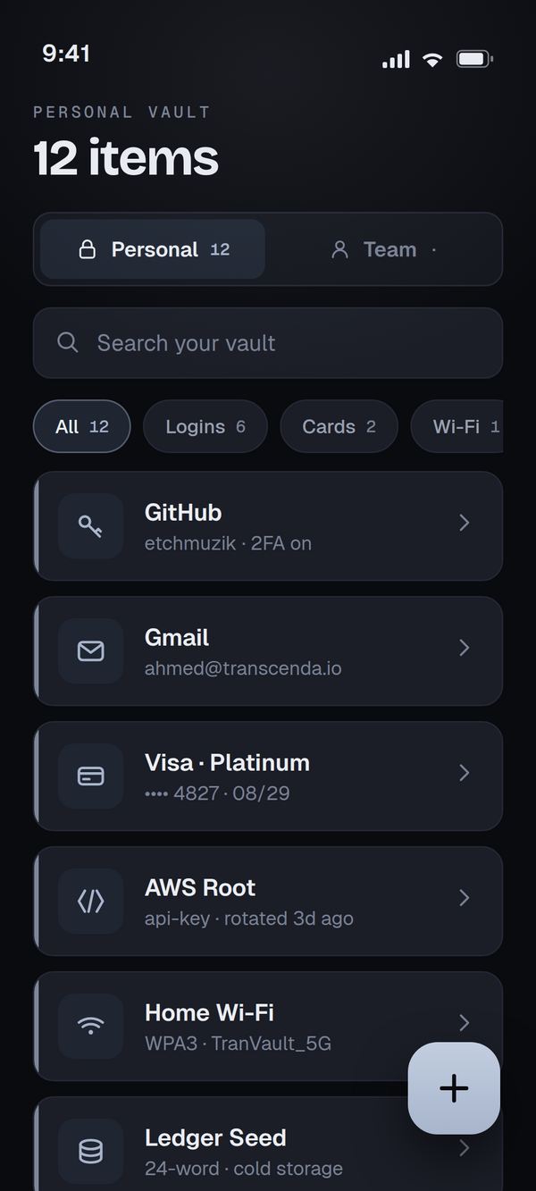 TranVault vault screen